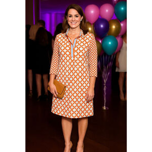 Gretchen Scott Orange Blur Circle Shirt Dress Small Jersey Contemporary Preppy